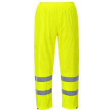 H441 Waterproof Hi Vis Reflective Safety Rain Pants Lightweight Waterproof Elasticated Waistband Over Work Trousers Mens Workwear Yellow, Large