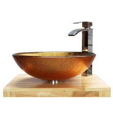 Home Supplies – Modern Tempered Gold Glass Round Vessel Sink Bowl Bathroom, Cloakroom Basin Sink for Countertop, Vanity Cabinet and Hotel Lavatory |