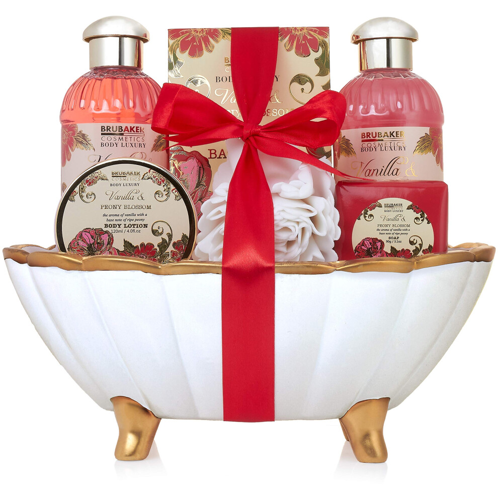 Brubaker Peony Vanille Love Bath Set With Shell-Shaped Ceramic Tub (7 Pcs.)