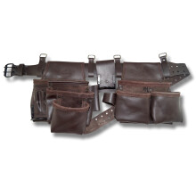 Heavy Duty Oil Tanned Leather 10 Pocket Tool Belt, One Size, Brown