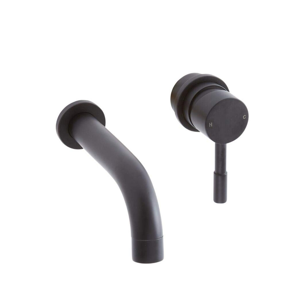 Milano Nero Modern Wall Mounted Mono Bathroom Basin Mixer Tap Lever Handle - Black