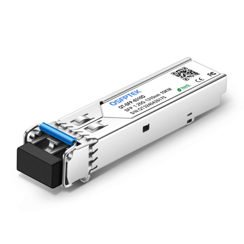 Qsfptek 1.25G Gigabit Sfp Module 1000Base-Lx/Lh 1310Nm 10Km Ddm Single-Mode Lc Mini-Gbic Transceiver For Arista Sfp-1G-Lx, Ubiquiti, Netgear, Mikrotik, D-Link