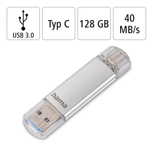 Hama USB-Stick "C-Laeta", USB-C USB 3.1/USB 3.0, 128GB, 40 MB/s, silber 2