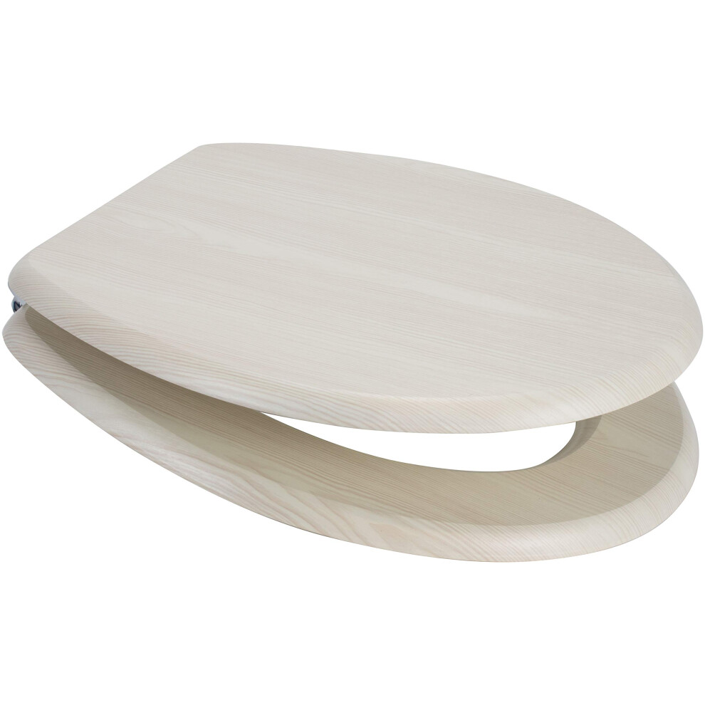 Euroshowers Mdf Wood Veneer Wooden Design Toilet Seat With Chrome Bar Hinge ( Ash) White
