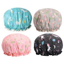4pcs Cartoon Women Bathing Caps Double Elastic Shower Accessories for Spa Travel Hair Flamingo Grey Flamingo