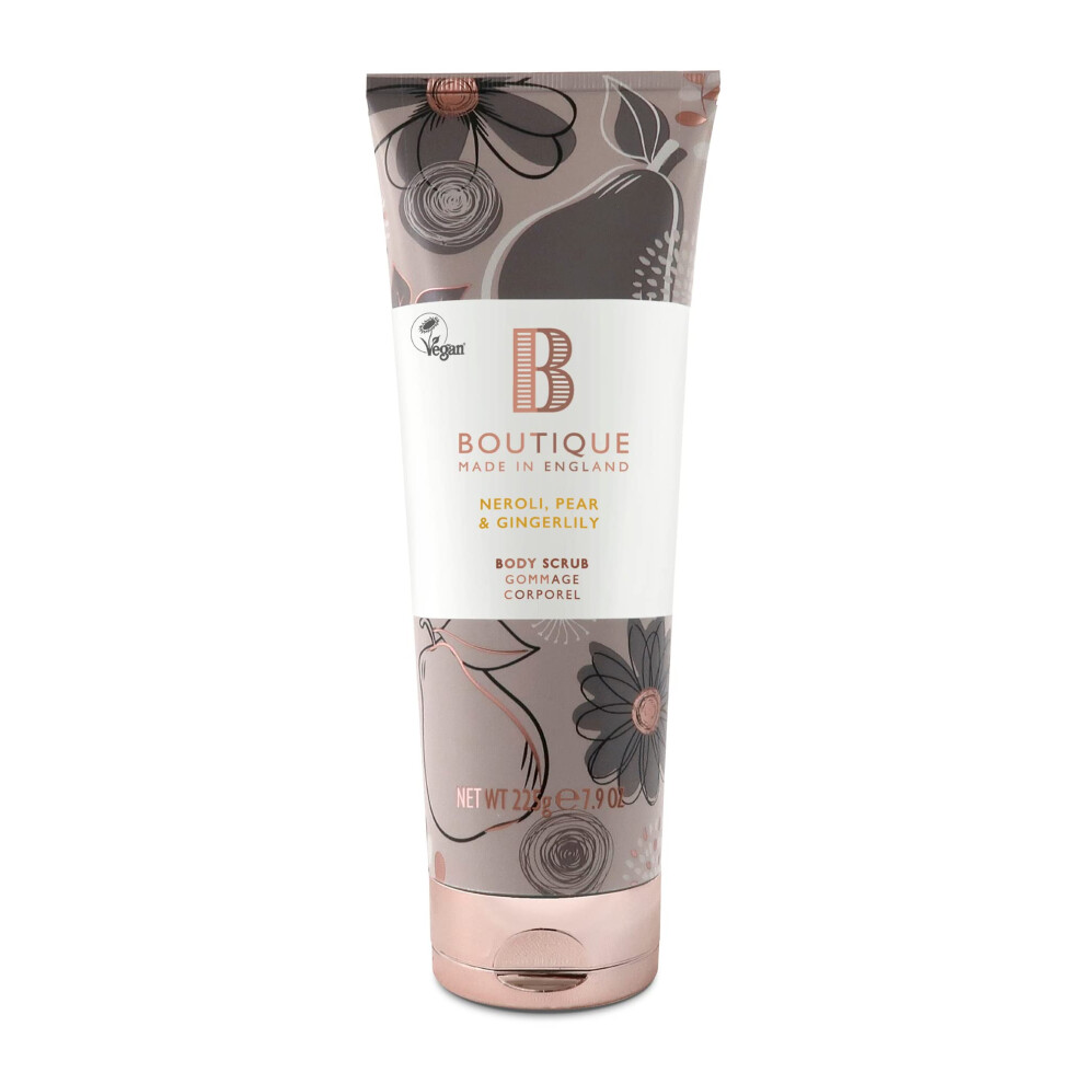 Boutique Made In England Boutique Neroli, Pear & Gingerlily Fragrance Body Scrub, 225Ml, Exfoliating Body Scrub, Refreshing - Essential Oils - Vegan And Cruelty Free, No Sls