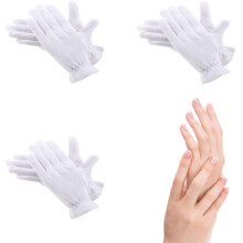 3 Pairs Moisturizing Gloves Over Night Bedtime White Cotton Cosmetic Inspection Premium Cloth Quality Eczema Dry Sensitive Irritated Skin Spa Therapy
