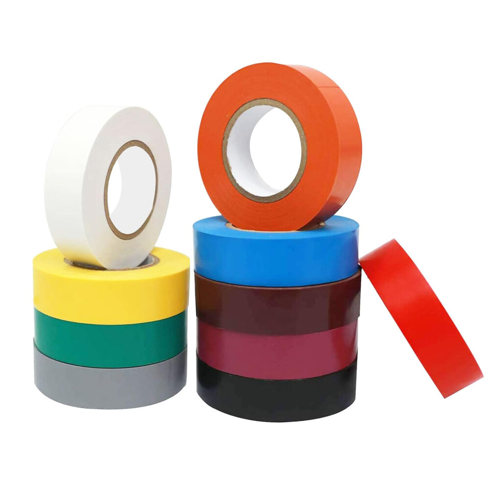 Multi Pack Of Pvc Electrical Insulation Tape, 19Mm X 20M, Premium Multi-Colour Mixed 10 Rolls 738633521790