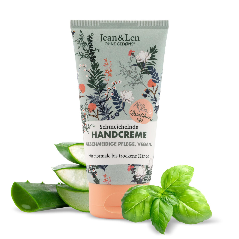 Jean & Len Cream Flattering Hand Aloe Vera & Basil, Hand Care For Normal To Dry Hands, Intensive, Parabens And Silicones, Vegan, Hand Tube, 75 Ml