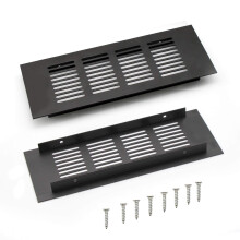2 Pack Black Square Air Vent Grille Cover 200mm - Aluminium Alloy Ventilation Covers for Wardrobes, Cupboards & Cabinets (Screw Fixing Included)