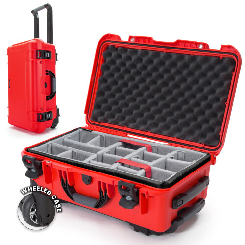 935 Waterproof Carry-On Hard Case with Wheels and Padded Divider - Red