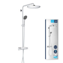 Vitalio Joy 310 - Cool Touch Thermostatic Mixer Shower Set (Water Saving Technology, Rain, Soap Tray, 110 mm 3 Spray Hand, Silicone Nozzles, Hose 1.75