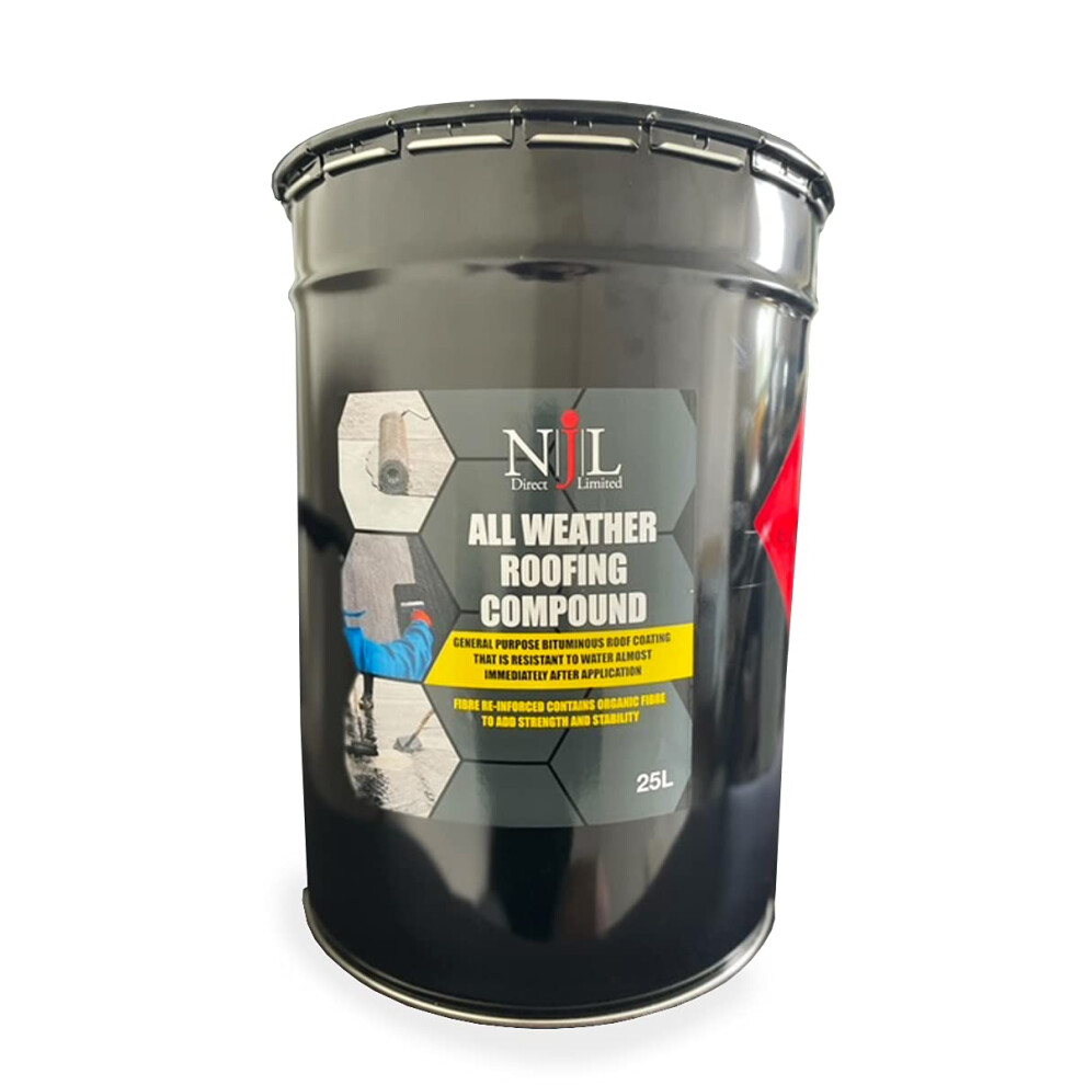 Njl Bitumen Roof Coating Compound All Weather Waterproof Protection 25L Black 5060502360465