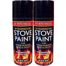 Black Heat Resistant Matt Black Spray Paint Stove High Temperature 400ml (2 Spray Cans)
