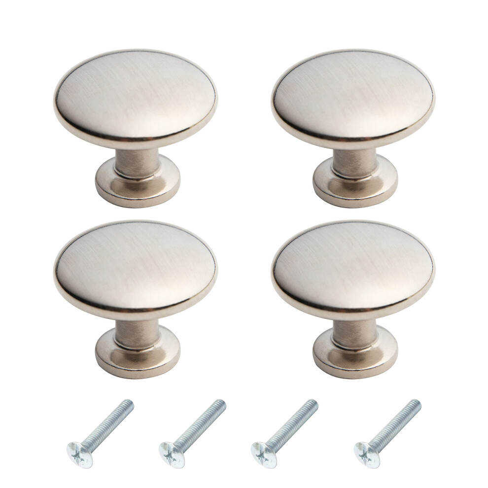4 Pieces Brushed Nickel Mushroom Cabinet Knobs - Kitchen Cupboard Door Drawer Pull Handles For Dresser, Bathroom, Wardrobe - Steel Furniture Hardware 5065005945065