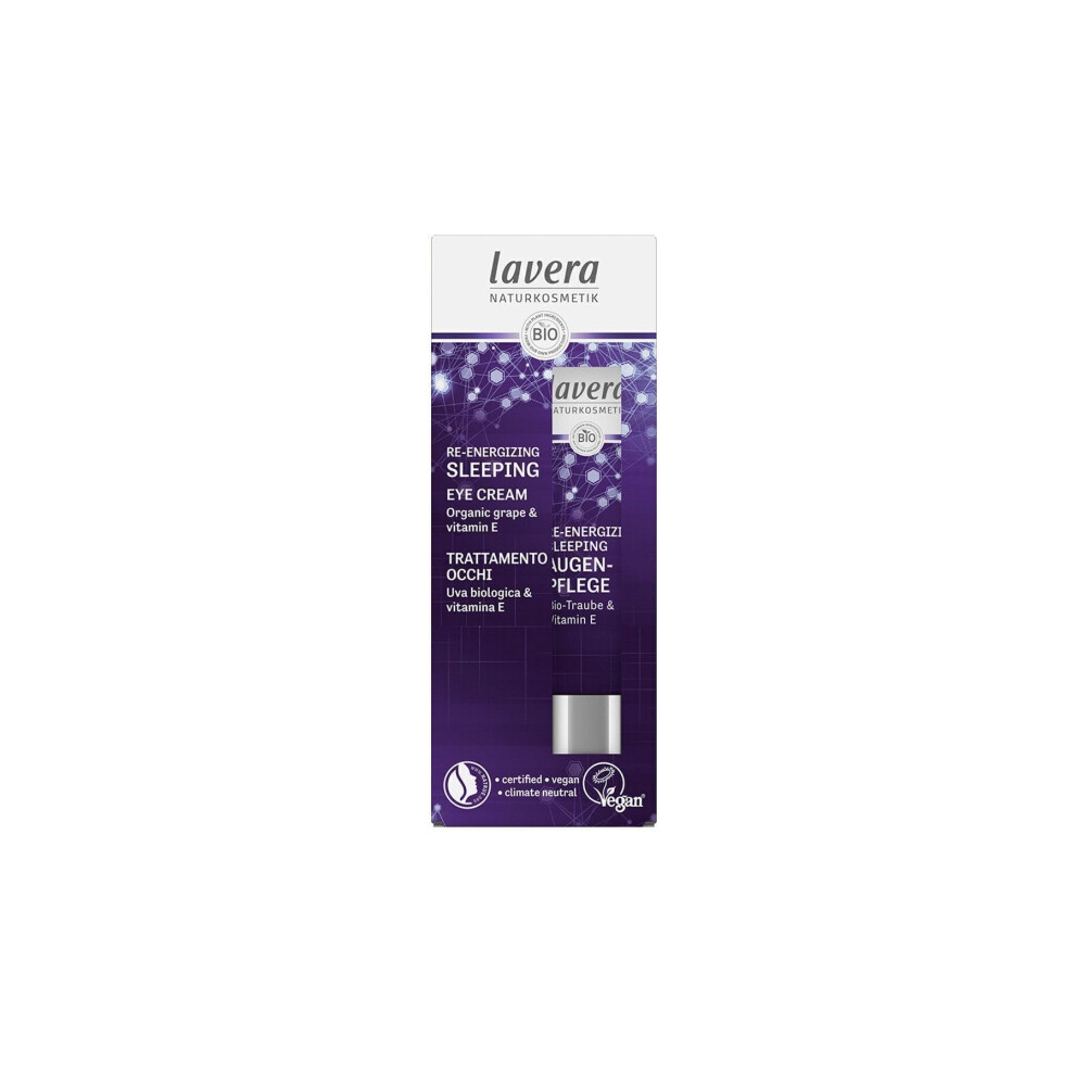Lavera Cream Re-Energizing Sleeping Eye - Natural Cosmetics - Vegan - Organic Grape & Natural Vitamin E - Certified - 15Ml