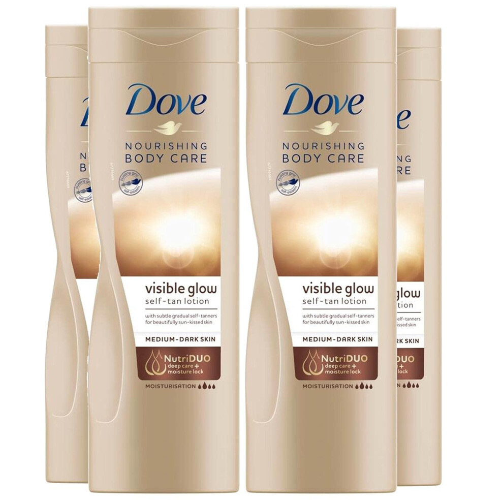 Dove Dark 4 Pack Visible Glow Self Tan Lotion Medium To For Gradual Skin Tone, 400Ml