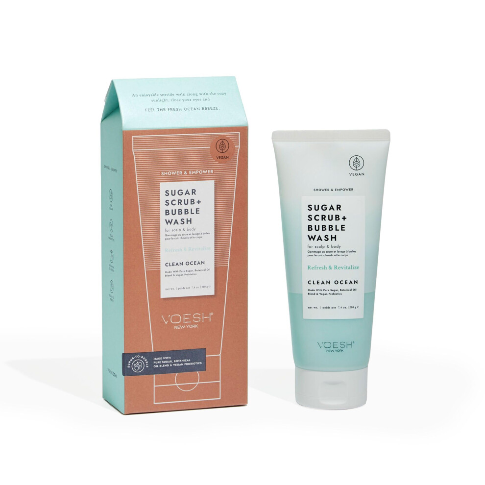 Voesh Sugar Scrub + Bubble Wash - Exfoliating Body Scrub & Body Wash - Vegan Body Care - Cleanses, Exfoliates, Bubbles & Moisturises - Clean Ocean