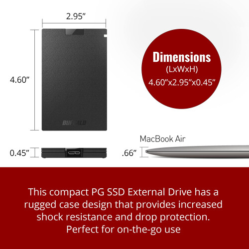 Buffalo External SSD 1TB - Compatible with PS4 / PS5 / Windows/Mac - USB-C - USB-A - USB 3.2 - External Solid State Drive - SSD-PG1.0U3B 2