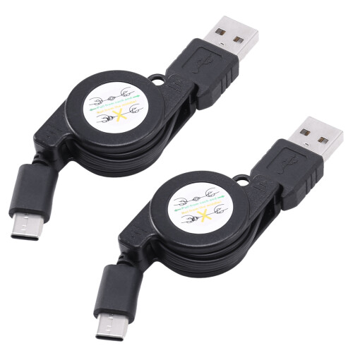 2X USB Type C USB 3.1 Chargeur de Câble Rétractable Charge Type-C Câble USB-C Noir