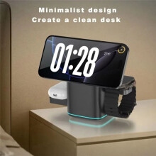 3 in 1 Magnetic Wireless Charger Electric Rotation LED Breathing Light for Watch Silver