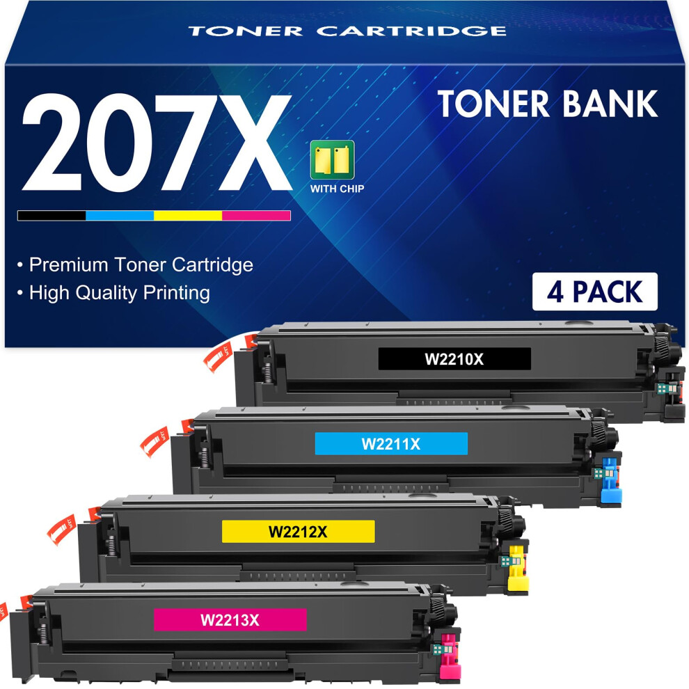 207X 207A Toner Cartridge 4 Pack (With Chip) Multipack For Hp 207X Color Laserjet Pro Mfp M283fdw M255dw M282nw M283fdn M255nw M283 M255 M282 W2210x 6941710362214