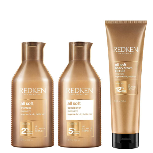 REDKEN All Soft Shampoo 300ml, Conditioner 300ml & Heavy Cream 250ml Pack