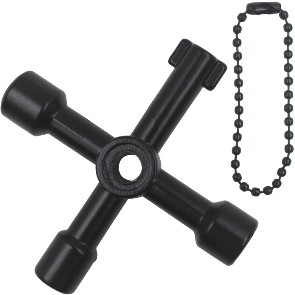4-Way Multi Function Utilities Keychain, Radiator Bleed Key For Electric Water Gas Meter Box Cupboard Cabinet Opening Key, Black 1 Pack 7779050661754