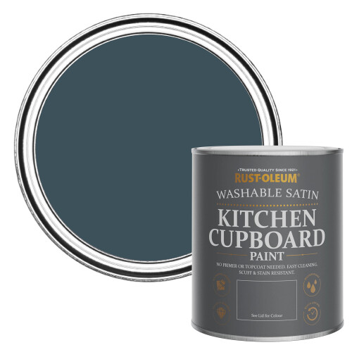 Rust-Oleum Blue Scrubbable Kitchen Cupboard Paint in Satin Finish - Evening Blue 750ml