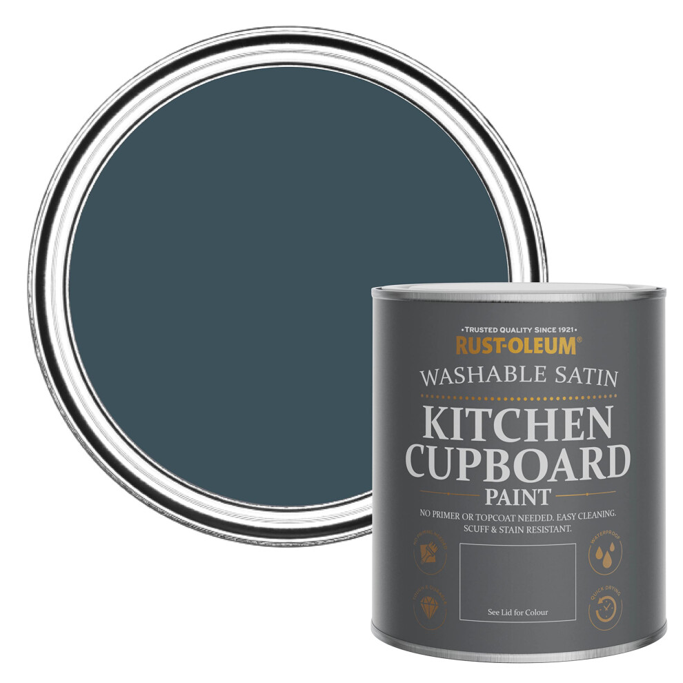 Blue Scrubbable Kitchen Cupboard Paint In Satin Finish - Evening Blue 750Ml 5013296480857