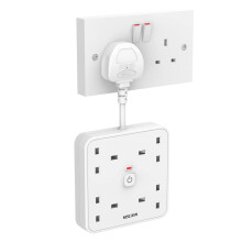 4 Gang Extension Lead with 4 USB Slots (1 Type-C and 3 USB-A), 5CM Plug Extension with USB Ports, Short Cord Power Strip with LED Indicator Switch,