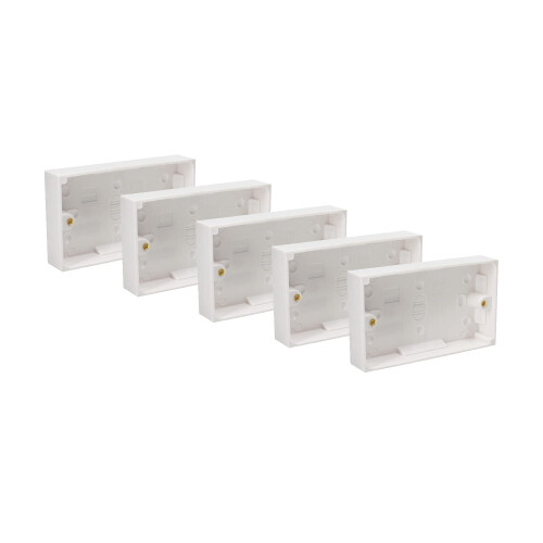 Axiom Surface Mounted Back Box 25mm Wall Pattress Double 2 Gang Electrical Socket, White (5)