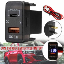 2X Car Fast Charger Adapter QC3.0 Dual USB Quick Charger Socket with Voltmeter for Land Hilux Prado