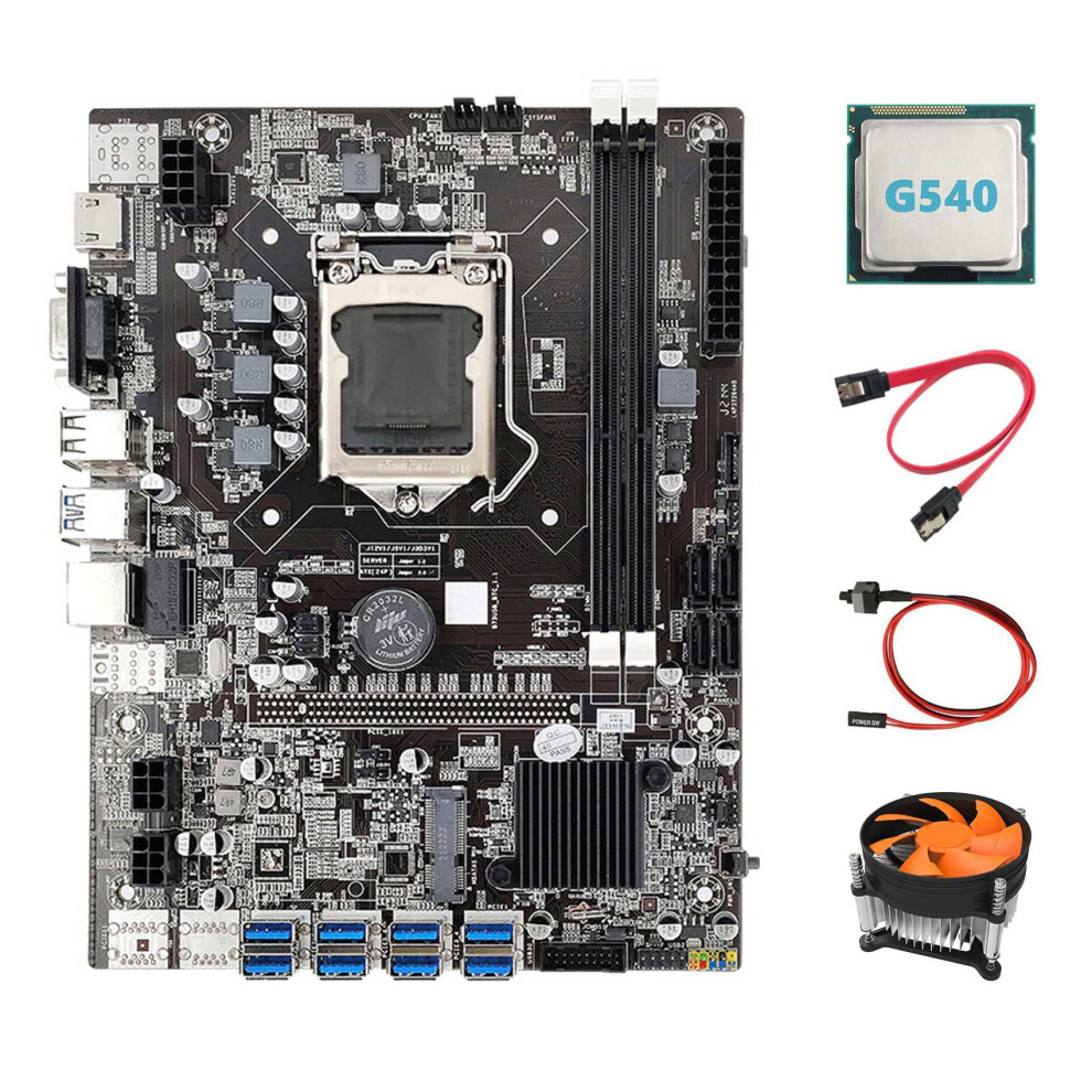B75 Eth Mining Motherboard+G540 Cpu+Fan+ Cable+Switch Cable Lga1155 8Xpcie Usb Adapter Msata Ddr3 B75 Motherboard 4711238083500