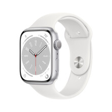 Watch Series 8 (GPS, 45mm) - Silver Aluminium Case with White Sport Band (Renewed)