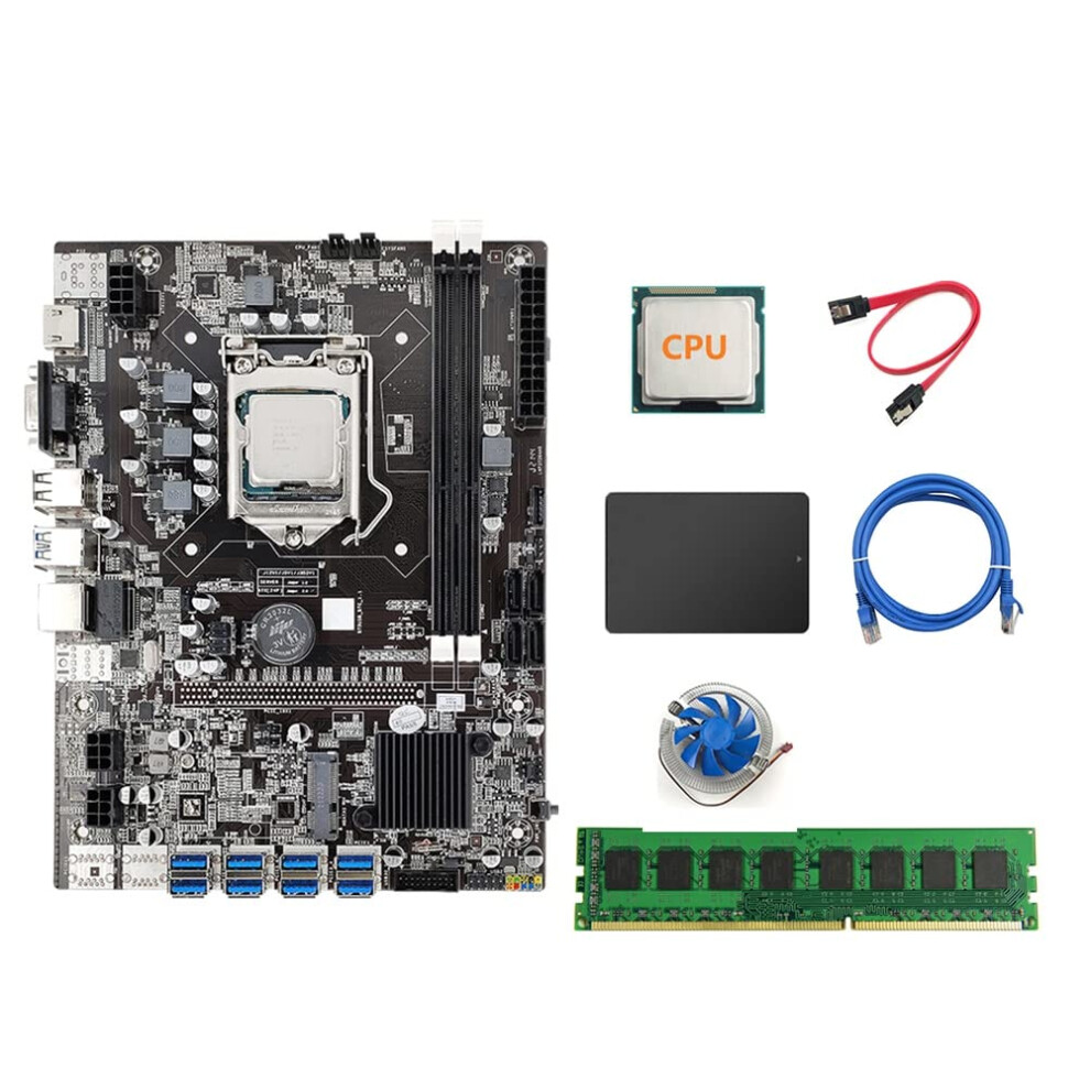 B75 Mining Motherboard Cpu+Fan+4G Ddr3 Ram+120G Ssd+Sata Cable+Rj45 Network Cable 8 Usb3.0(Pcie1x) Lga1155 Ddr3 Sata3.0 4712335702363