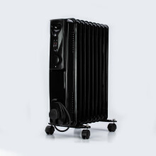 9-Fin Oil Filled Radiator 2000W, 3-Heat Settings with Adjustable Thermostat, Overheat & Tip-Over Protection, Easy-Roll Castors, Black, Electric Heater