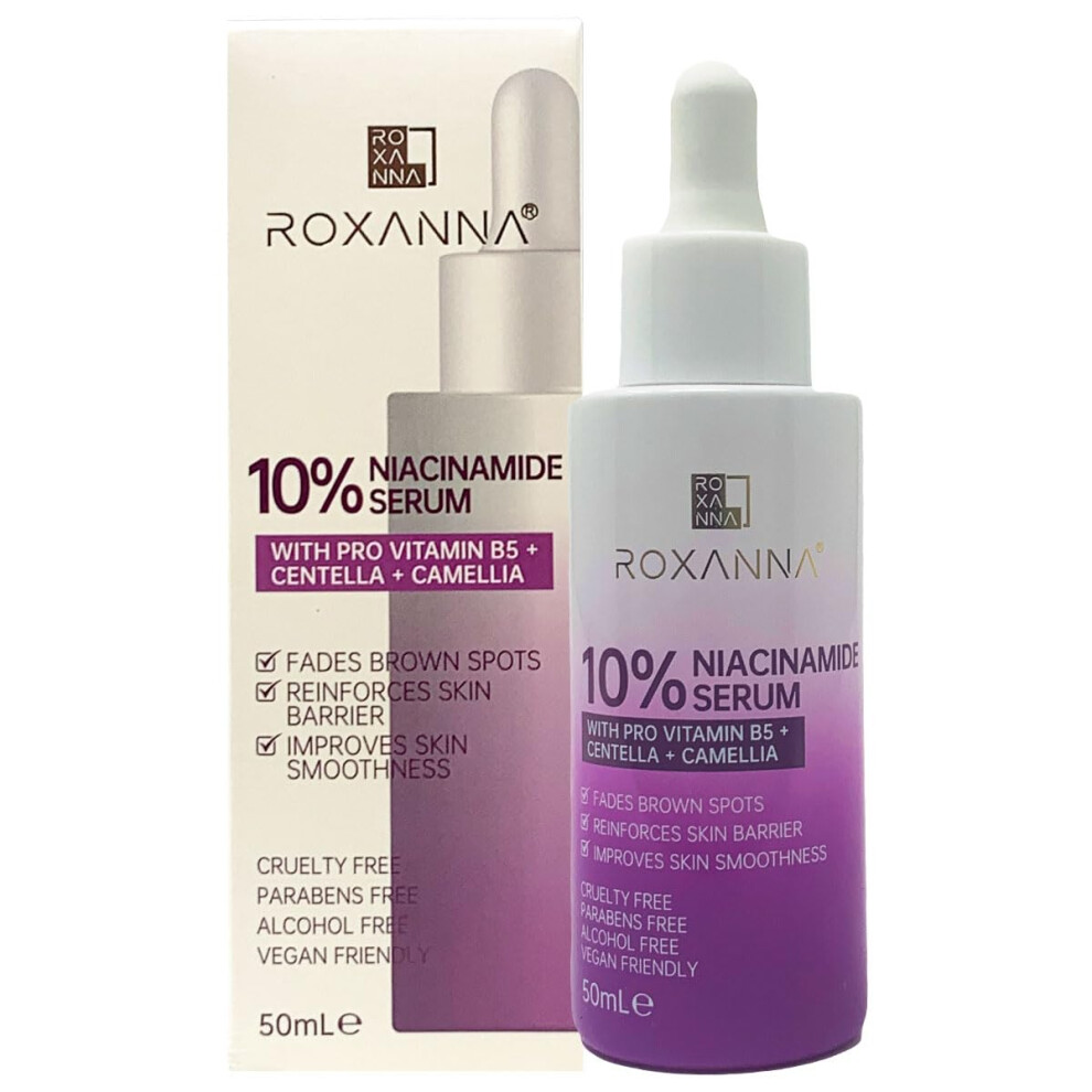 Roxanna Brown 10% Niacinamide Face Serum 50Ml With Pro Vitamin B5, Centella, Camellia Tackles Blemishes, Minimises Pore Appearance, Fades Spots