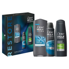 Men+Care Restore Clean Comfort 3-in-1 Hair, Face & Body Wash and 2-in-1 Shampoo & Conditioner with7 2H Anti-Perspirant 3 Pieces Ready to Give Gift Set