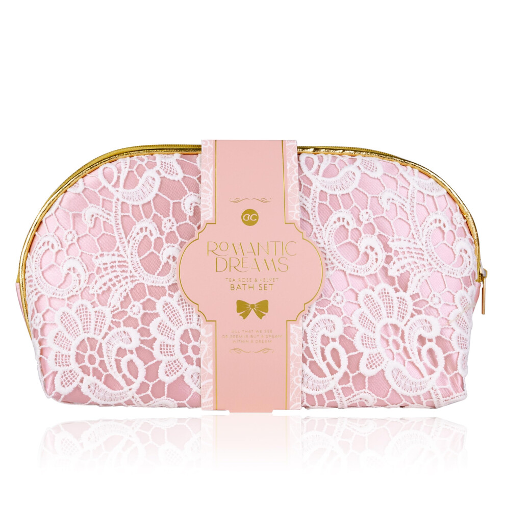 Accentra - Romantic Dreams 3-Piece Gift Set For Women - Bath Set Gift With Cosmetic Bag, Shower Gel & Mesh Sponge - Wellness Set For Women & Girls For Birthday