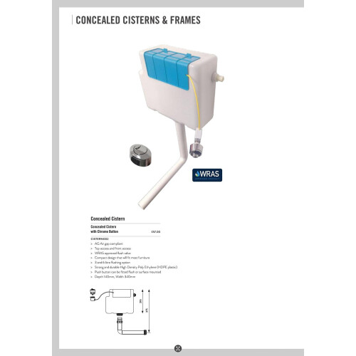 Dual Flush Concealed Toilet Cistern for Back to Wall Units 6/4 Ltr Front Access Chrome Button 1