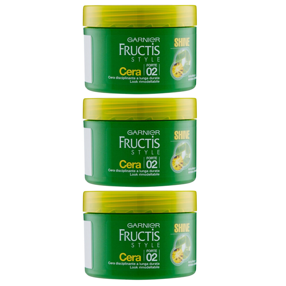 Garnier Fructis Style Shine Long-Lasting Disciplining Wax Up To 24H With Bamboo Extract 02 Strong Hold Defines And Adds Shine - 3 X 70 Ml Jars