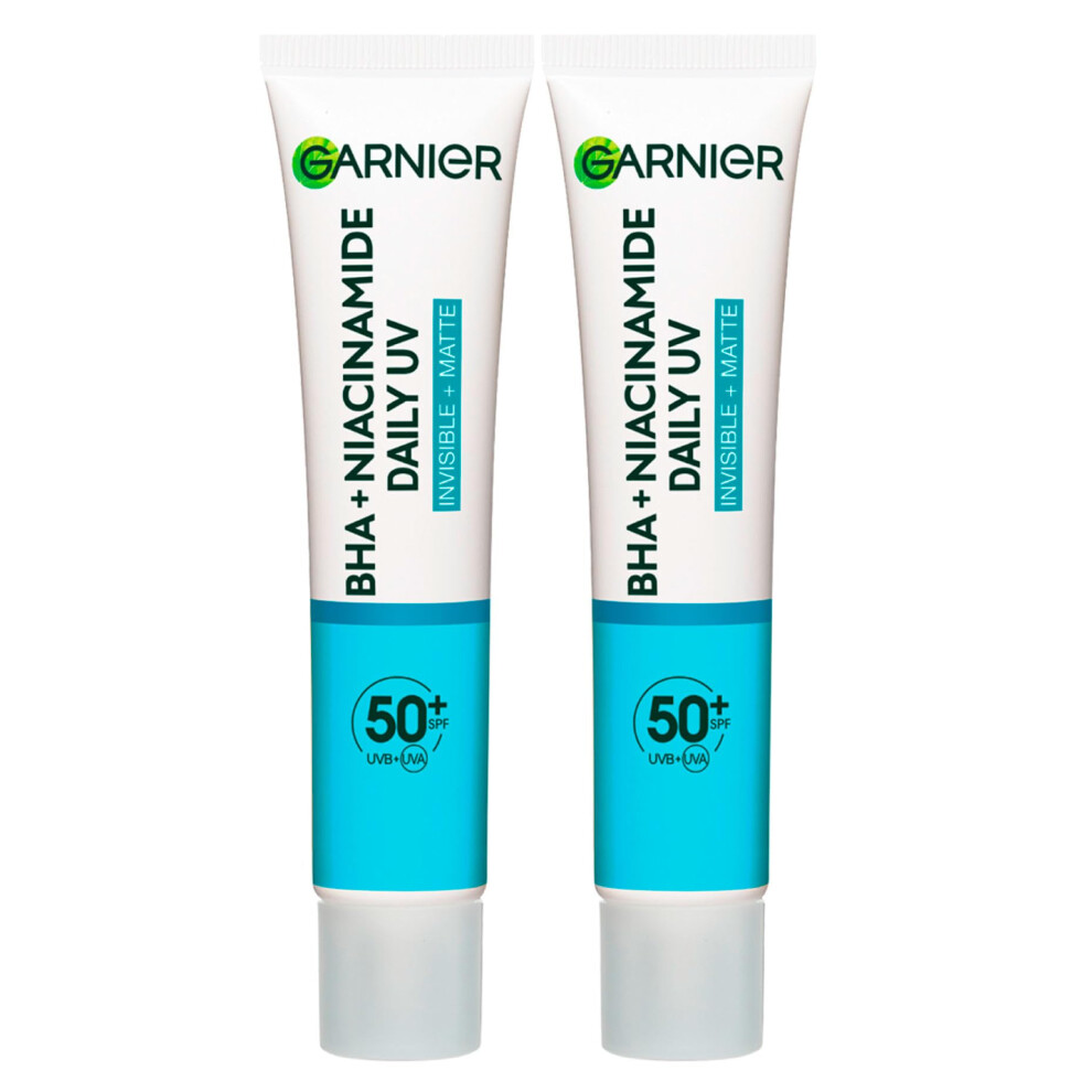 Garnier Pureactive Anti-Imperfections Anti-Uv Daily Mattifying Facial Fluid With Bha And Niacinamide Spf 50+ Very High Protection - 2 Bottles Of 40Ml