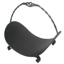 Heavy Log Basket - Black with Ornate Handle Firewood Holder Rack Vintage