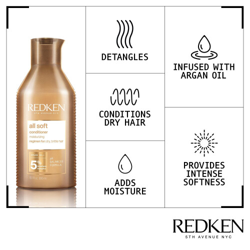 REDKEN All Soft Shampoo 300ml, Conditioner 300ml & Heavy Cream 250ml Pack 2