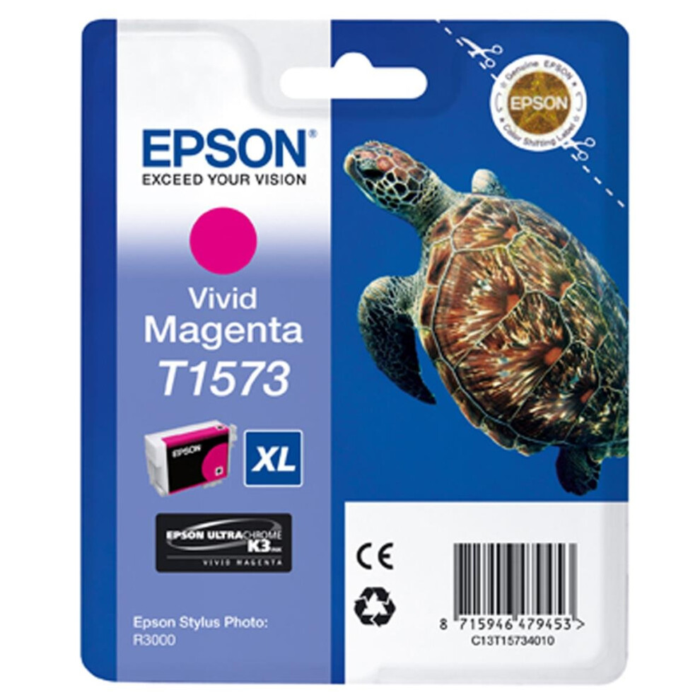 Epson T1573 Print Cartridge, Vivid Magenta, Genuine Pink