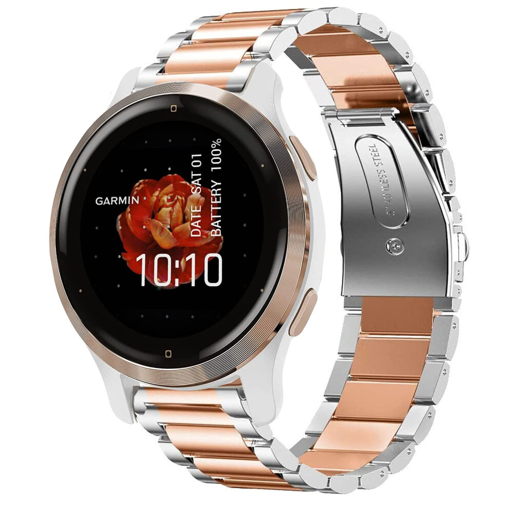Venu 2S Band, Giaogor Quick Release Stainless Steel Metal Replacement Straps Compatible With Garmin Venu 2S Smartwatch (Silver-Rose ) Gold 8732173641484