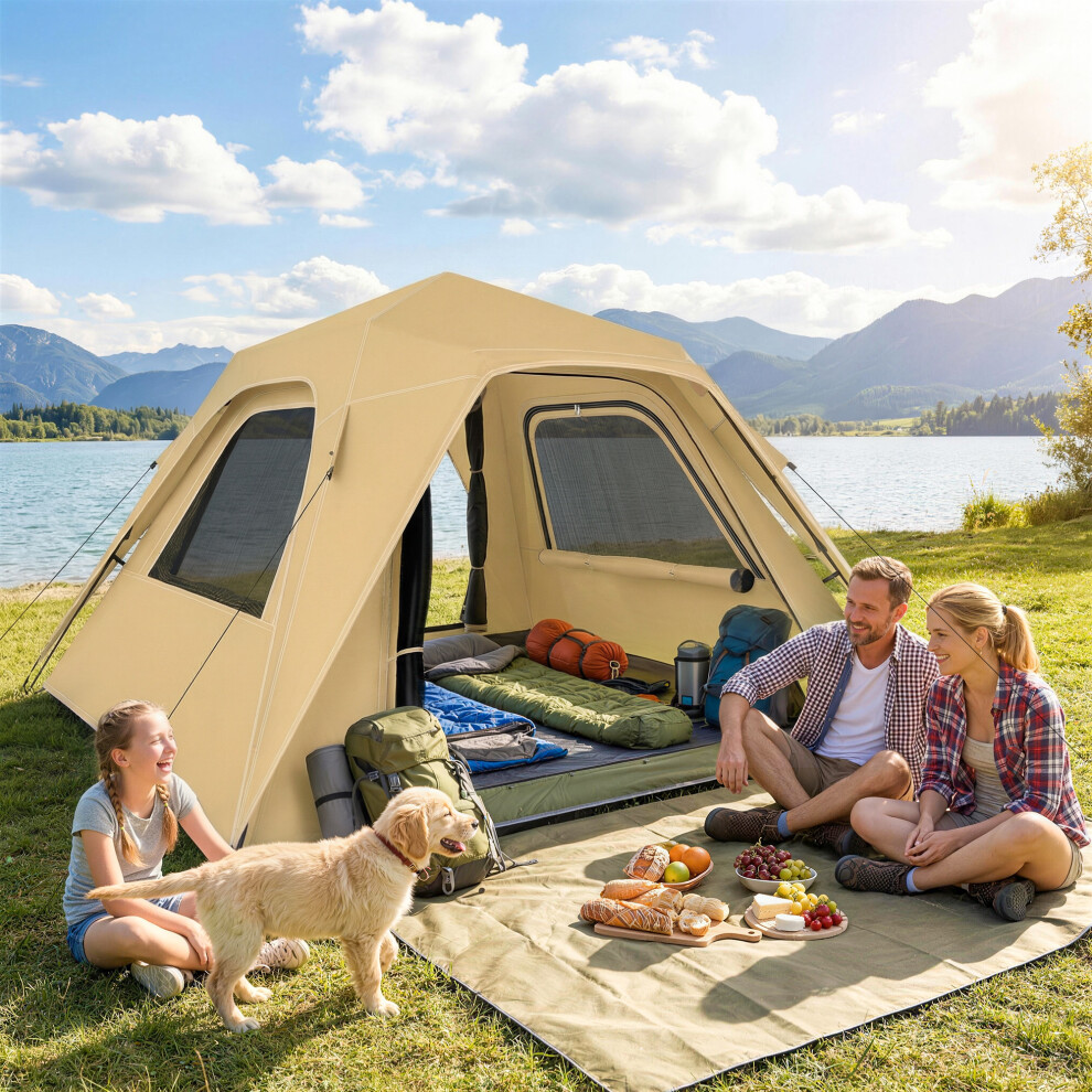 Outsunny Pop Up Tent Waterproof Camping Tents 2-3 People Khaki