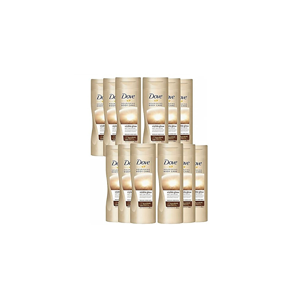 Dove 12 Pack Visible Glow Self Tan Lotion Medium To For Gradual Skin Tone, 400Ml Dark