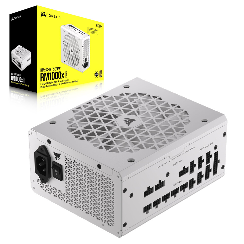 Corsair Rm1000x Shift Fully Modular Atx Power Supply - 80 Plus Gold - Atx 3.1 - Pcie 5.1 - Zero Rpm - Modular Side Interface - White